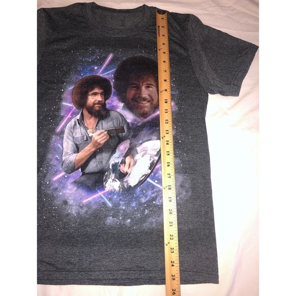 Bob Ross T Shirt Size S Dark Gray Galaxy Themed Purple Light Saber Unisex - Picture 4 of 5